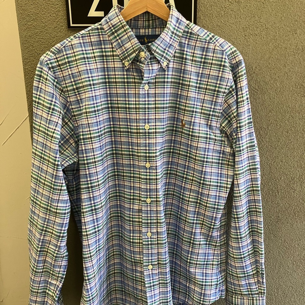 Classic Ralph Lauren Green & Blue Plaid OxfordCloth Shirt with Multicolored Pony